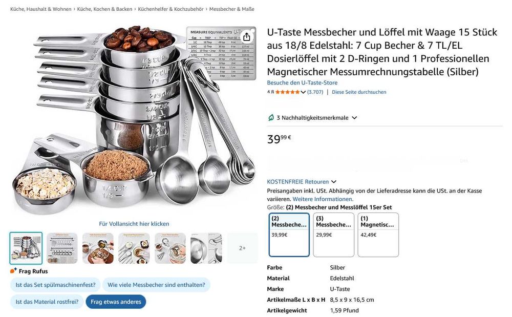 Мерителни чаши + лъжици (18 броя) (нови)