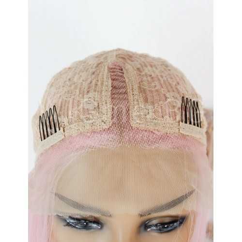 Дълга права розова лейс фронт перука Роузи