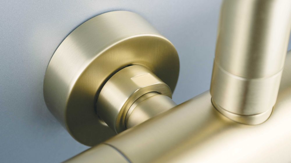 Златна мат душ колона тип дъжд със смесител  Arnika Brush Gold