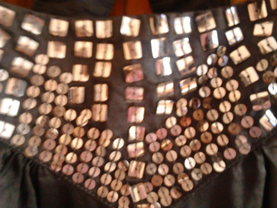 Rochie matase+bumbac, Blackout, noua, mar 40/M, gri cu paiete argintii