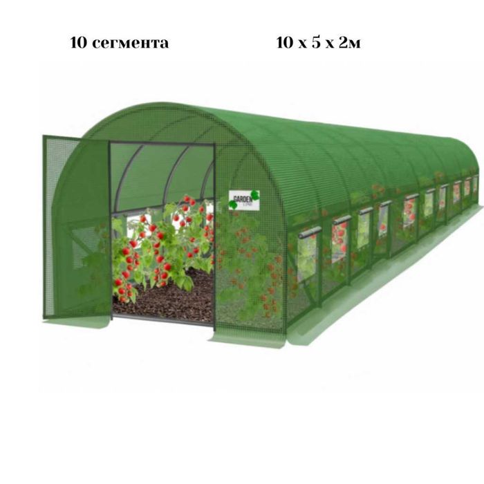 Голяма оранжерия с врата на панти. Здрава конструкция и UV4 защита