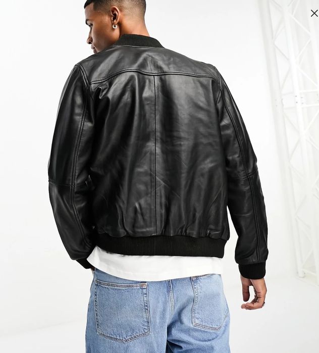 Мъжко кожено яке XL черно бомбър спортно елегантно късо цип джобове естествена кожа на  Bolongaro Trevor.