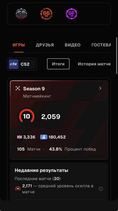 Продам Faceit Фейсит Аккаунт 10 лвл 2059 эло