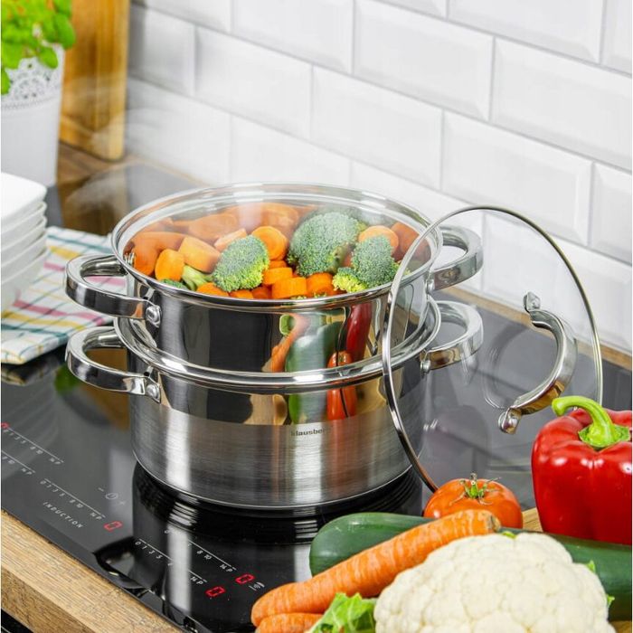 Oala pentru fiert cu abur, din inox, cu capac, 3.1 litri, 20 cm,