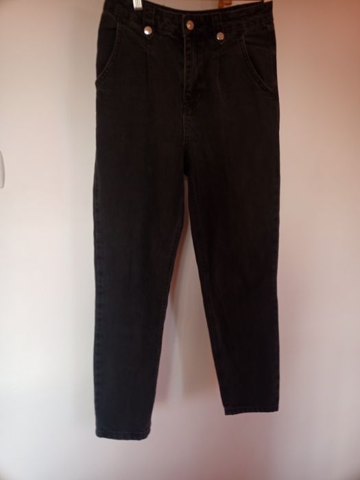 Jeans bumbac, betelie înaltă, găici cu capse