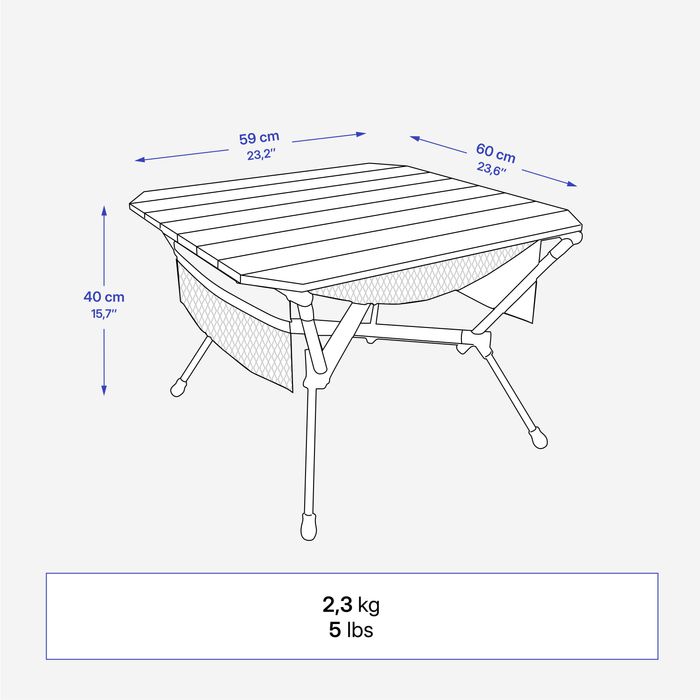 Masă de camping compactă, 2 persoane, alb - produs resigilat Decathlon