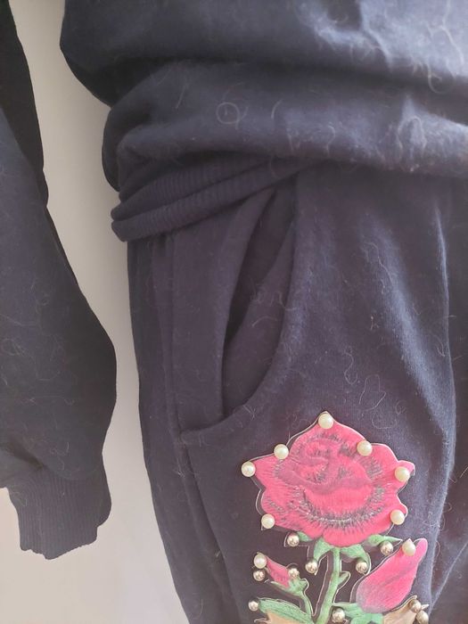 Set sport casă stradă compleu imprimeu trandafir floral cu perlute