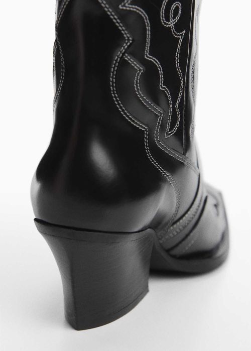 Botine cowboy din piele cu cusaturi decorative