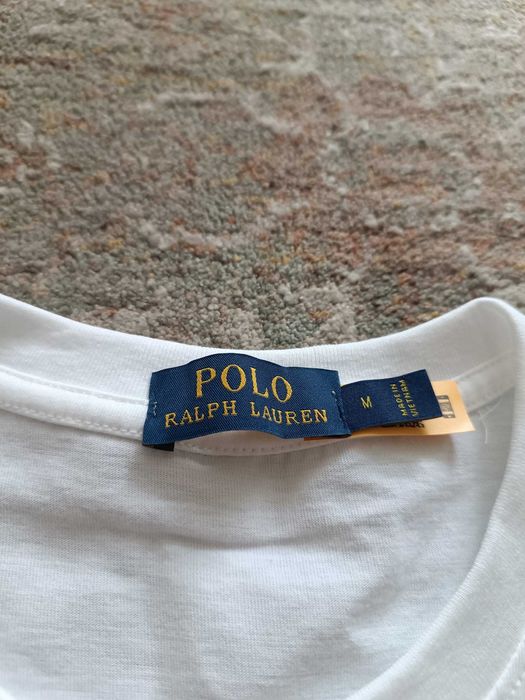 Tricou Polo Ralph Lauren Nou cu Logo Brodat - Alb / Bleumarin - M/L