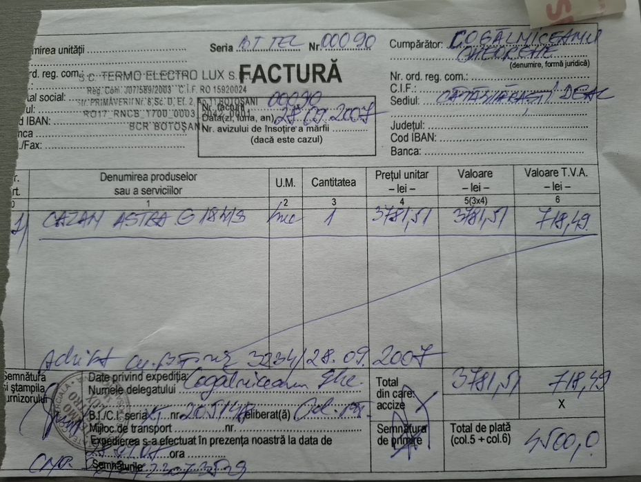 Centrală, cazan pe combustibil solid, utilizată de cel mult 10 or,