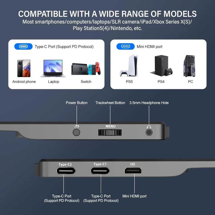 14" IPS FULLHD Портативный монитор для ноутбука ,телефона,приставки