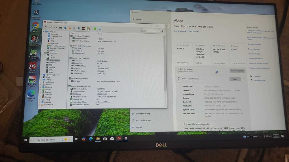 Placa de baza ASUS PRIME B660-PLUS D4 , soket 1700  , si procesor