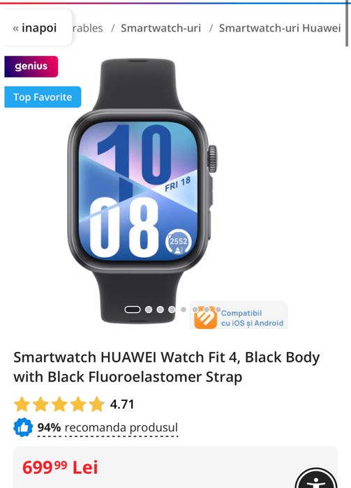 HUAWEI Watch Fit 4, Black, sigilat, transport inclus