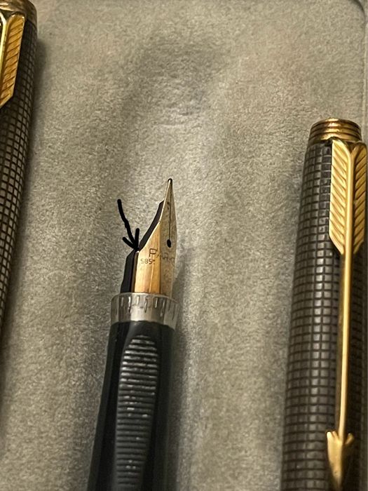 Stilou și pix parker cap & barel USA argint/ aur 585