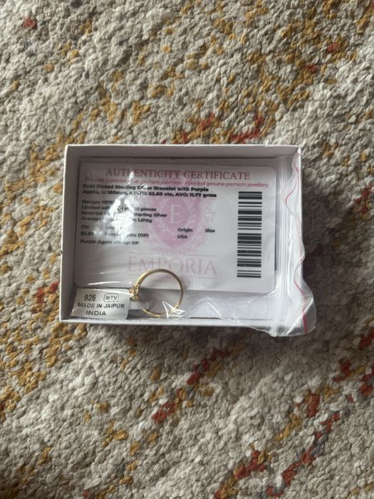 Inel Emporia argint 925 placat cu aur, agat mov 53,80 ct, certificat