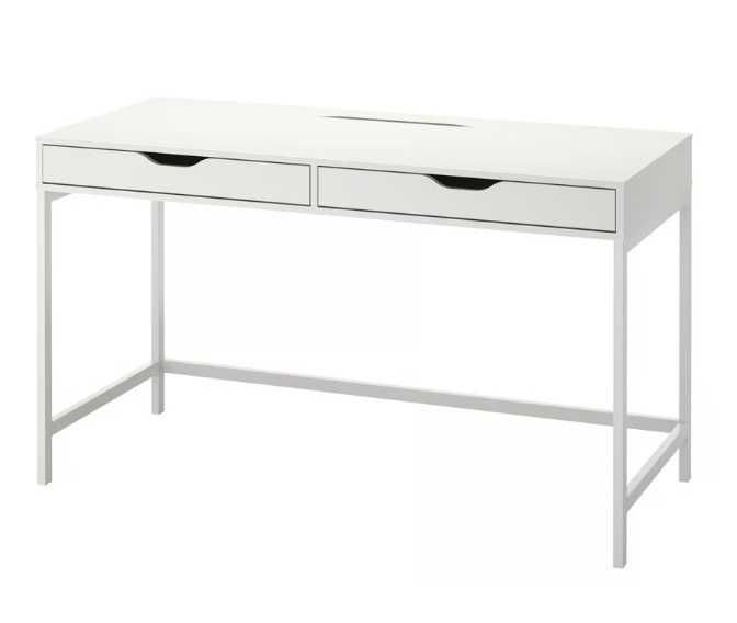 VAND 1 Birou lucru alb ALEX lungime 132 latime 58 cm IKEA Cadru metalic 2 sertare in fata