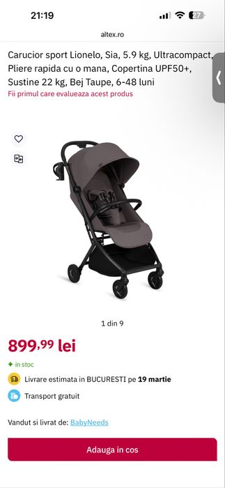 Carucior sport Lionelo Sia, Sigilat