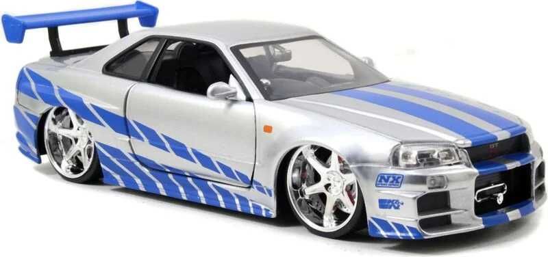 Macheta Auto Scara 1:24 Nissan Skyline GT-R gri/albastru Fast&Furious - 1/24 Jada