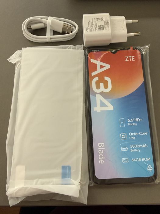 ZTE Blade A34 – Nou, Sigilat + Accesorii (Husă + Folie + Încărcător)