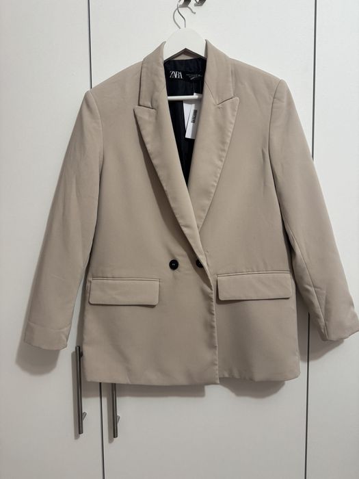 Sacou oversize croiala masculina bej grej Zara marimea XS