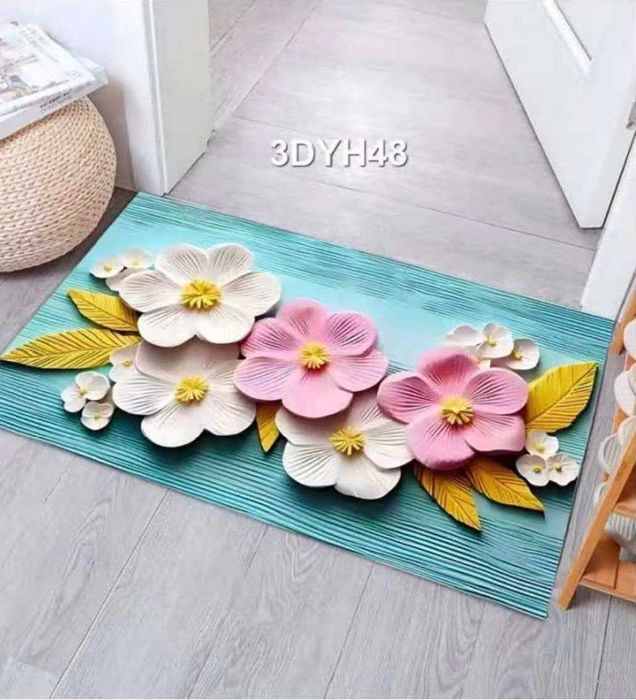 Противоскользящий 3D коврик для ванной с цветочным рисунком