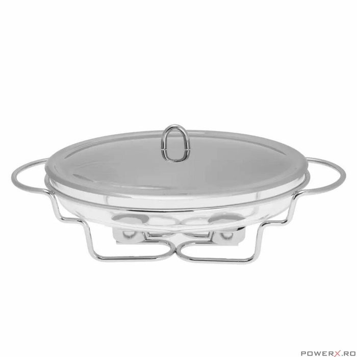 Vas termorezistent oval, 3L, chafing dish cu lumanare, incalzitor