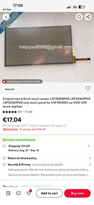Touch screen 6,5 inch vw rns510 touch 6,1