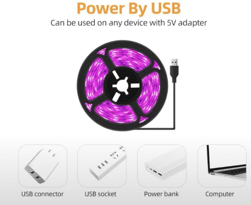 LED Plant Grow Light Full Spectrum USB Strip 3m