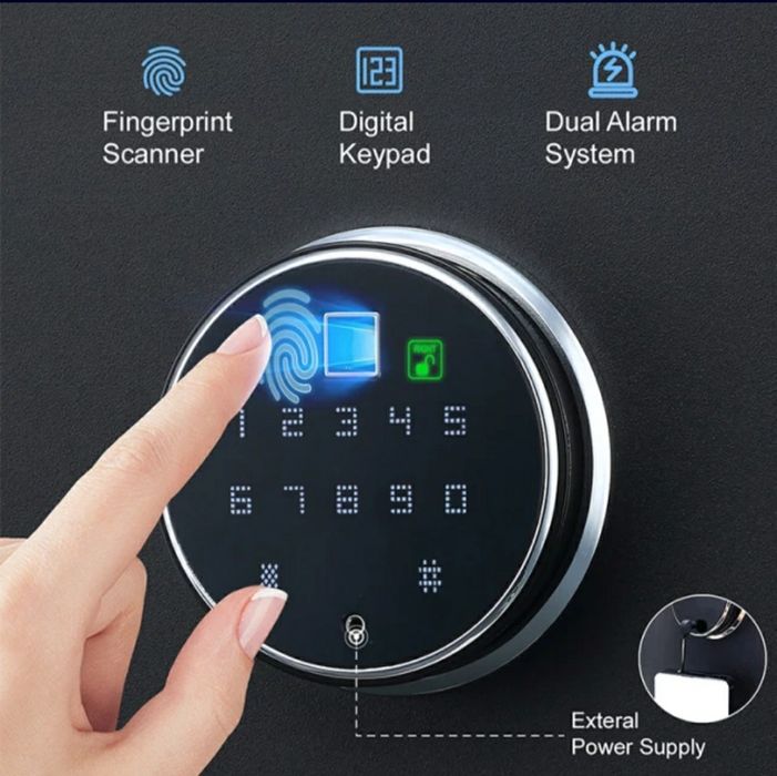 Сейф со сканером отпечатка. с кодовыми замком, и сигнализацией