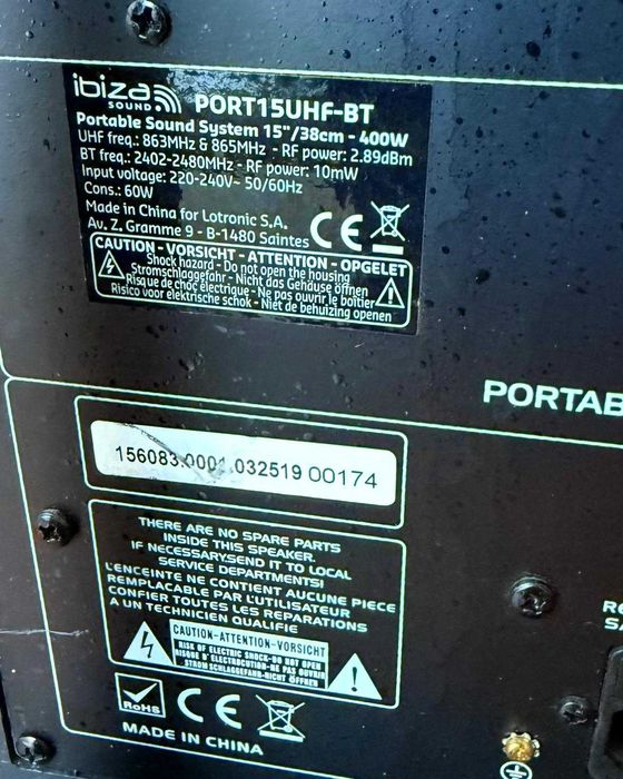 Boxa Portabila Ibiza Sound PORT15UHF-BT