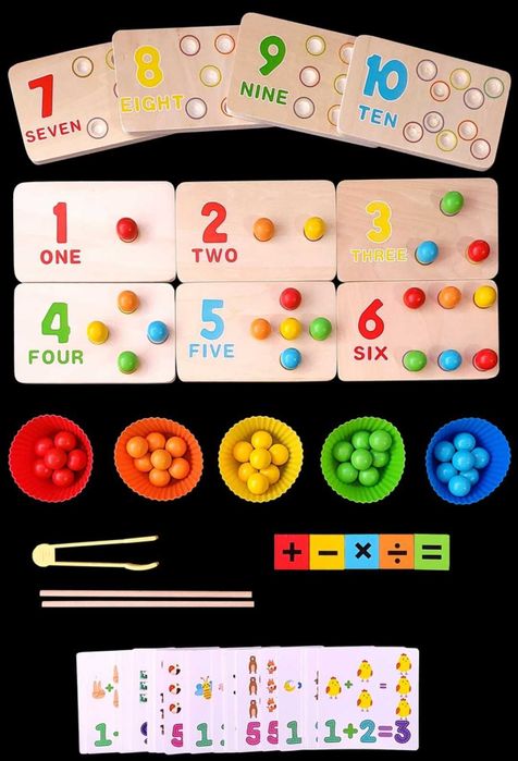 Дигитална дървена игра с топчета , математика , кошнички и пинсети