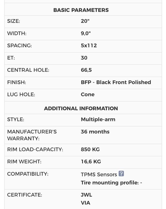 Jante R20 Mercedes AMG Style 9J ET30