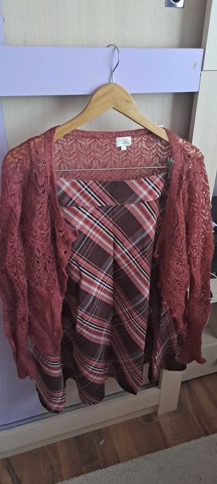 H&M Миди карирана пола в цвят бордо