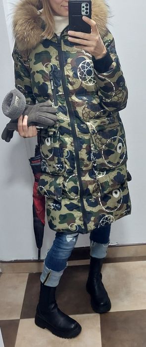 Geaca lunga puf rata+blana naturală