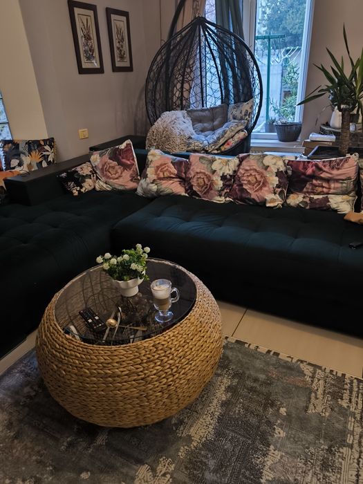 Colțar catifea verde închis impecabil