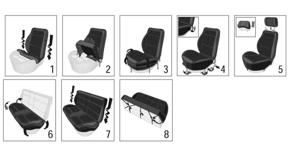 Луксозен универсален комплект автомобилни калъфи 9 части от еко кожа, текстил и полиестер - черно-сив