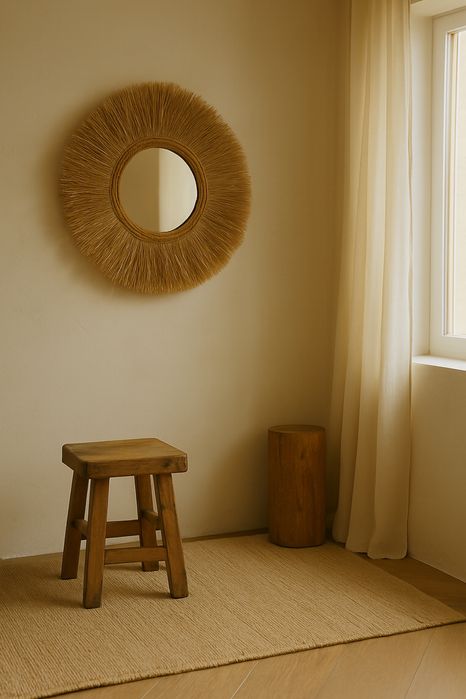 Огледало с рамка от естествена рафия – бохо акцент с характер!