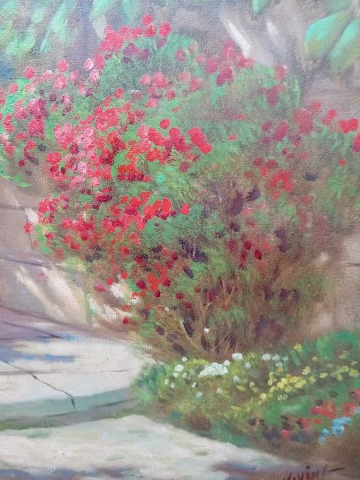 Tablou vechi - peisaj la Mediterana - semnat indescifrabil