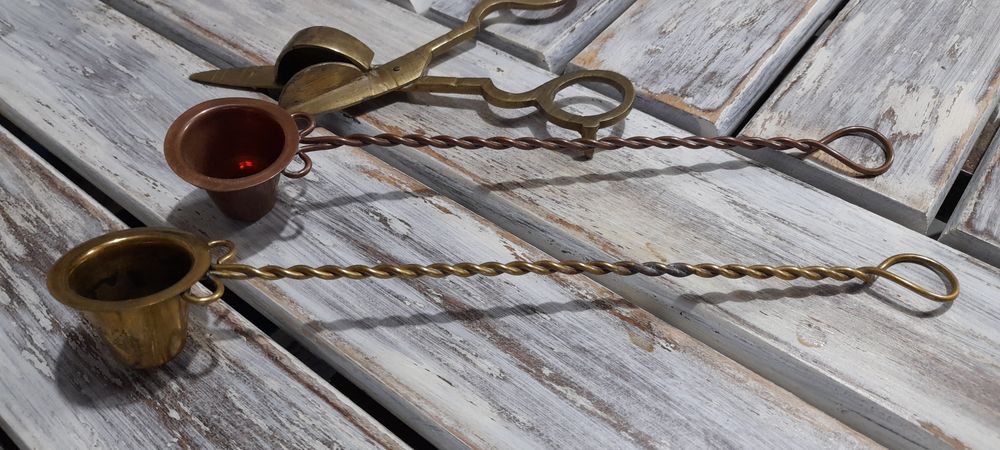 Ретро прибори за свещи капаче ножица мед месинг