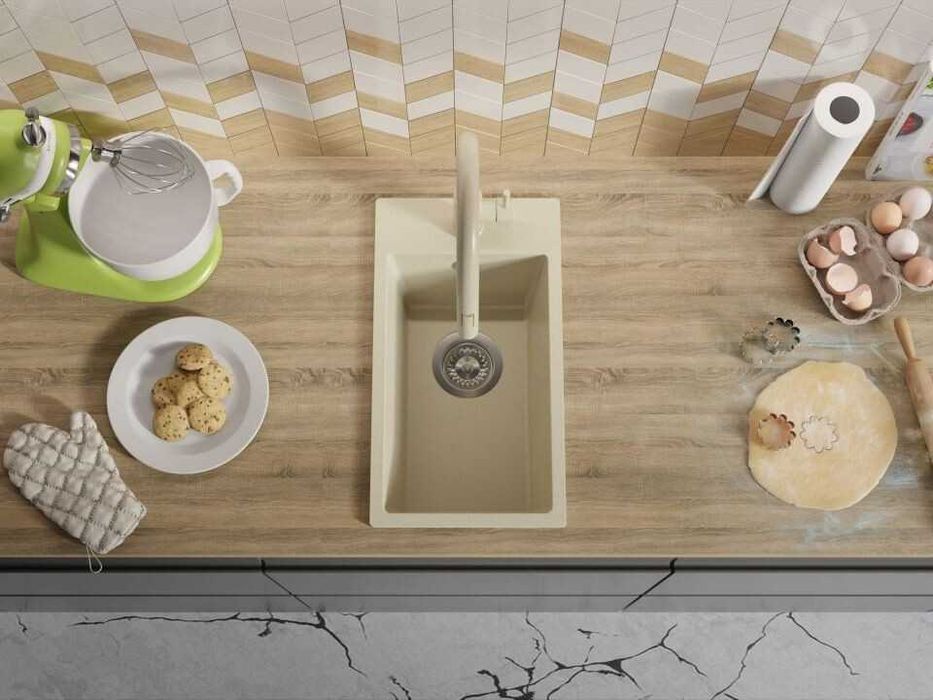 Беж кухненска гранитна мивка Рига 30 XL 280 x 500 mm