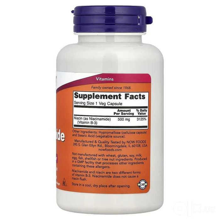 NOW Foods Niacinamide никотинамид 100 вегетарианских капсул