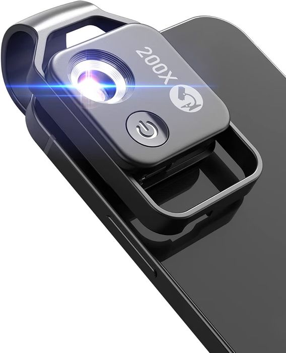 APEXEL Clip-on Phone Microscope, 200x with Slides for Kids, Black