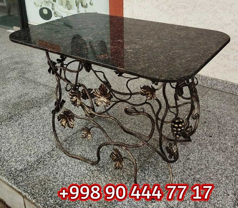 Стол Металл Ковка виноград лоза + гранит бронза - KOVKA STOL UZUM POYA