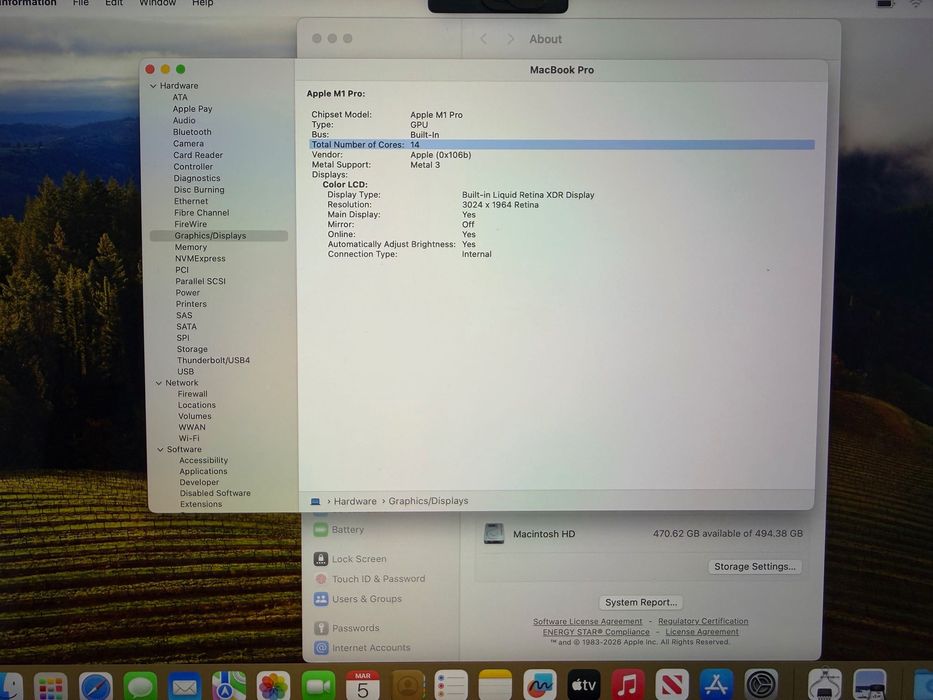 MacBook Pro 14" M1 PRO 8-CPU, 14-GPU, 16GB RAM, 512GB SSD