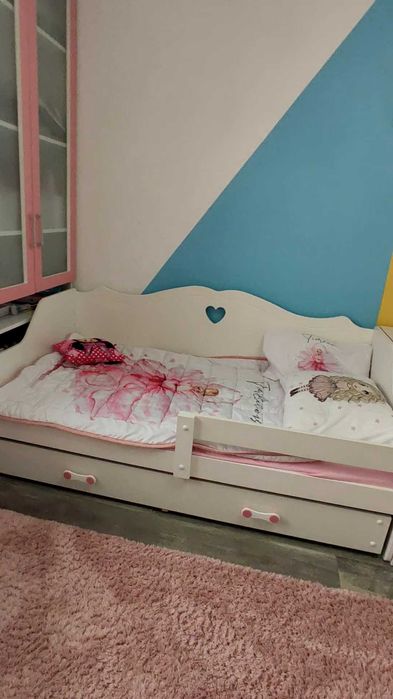 Pat copii Interbeds 160 x 80 cm cu sertar si saltea, Alb