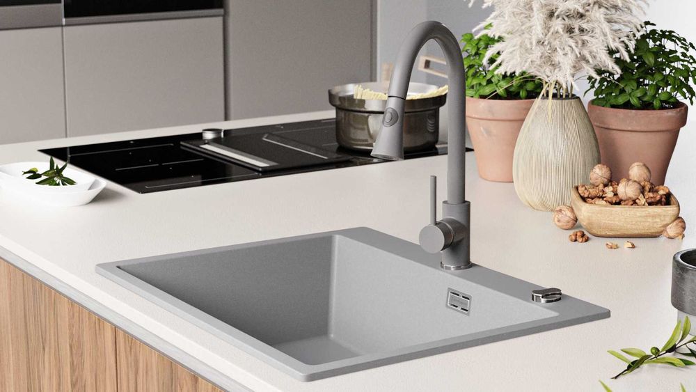 Кухненска Мивка от гранит  Осло XL TOP  580 x 500 mm - Сив