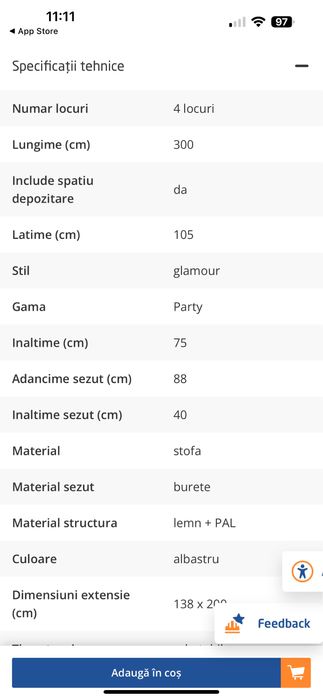 Canapea catifea party de 6 persoane