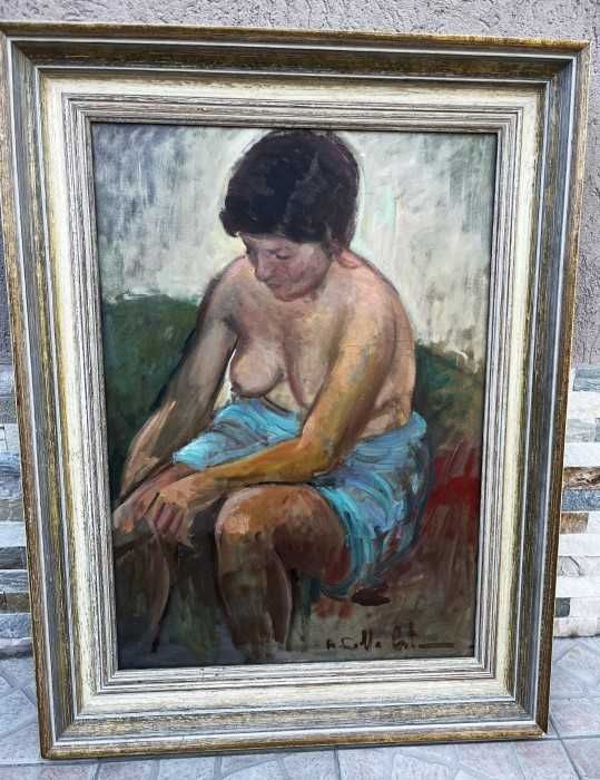 Deosebit tablou-pictura manuala in ulei pe panza-Nud-semnat-Italia