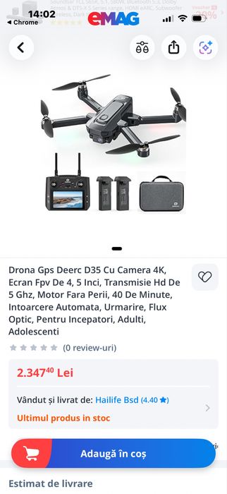 DEERC dron cameră 1080p ecran HD 4,3 inch cu 2 baterii – FPV