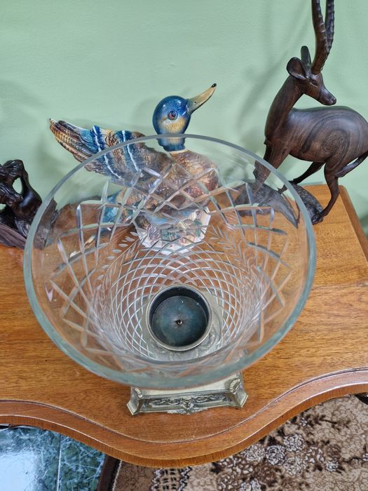 Уникална голяма кристална купа ваза свещник